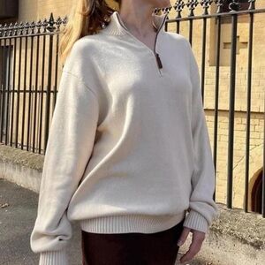 Brandy Melville 100% Cotton Quarter Zip Sweater - Cream - One Size